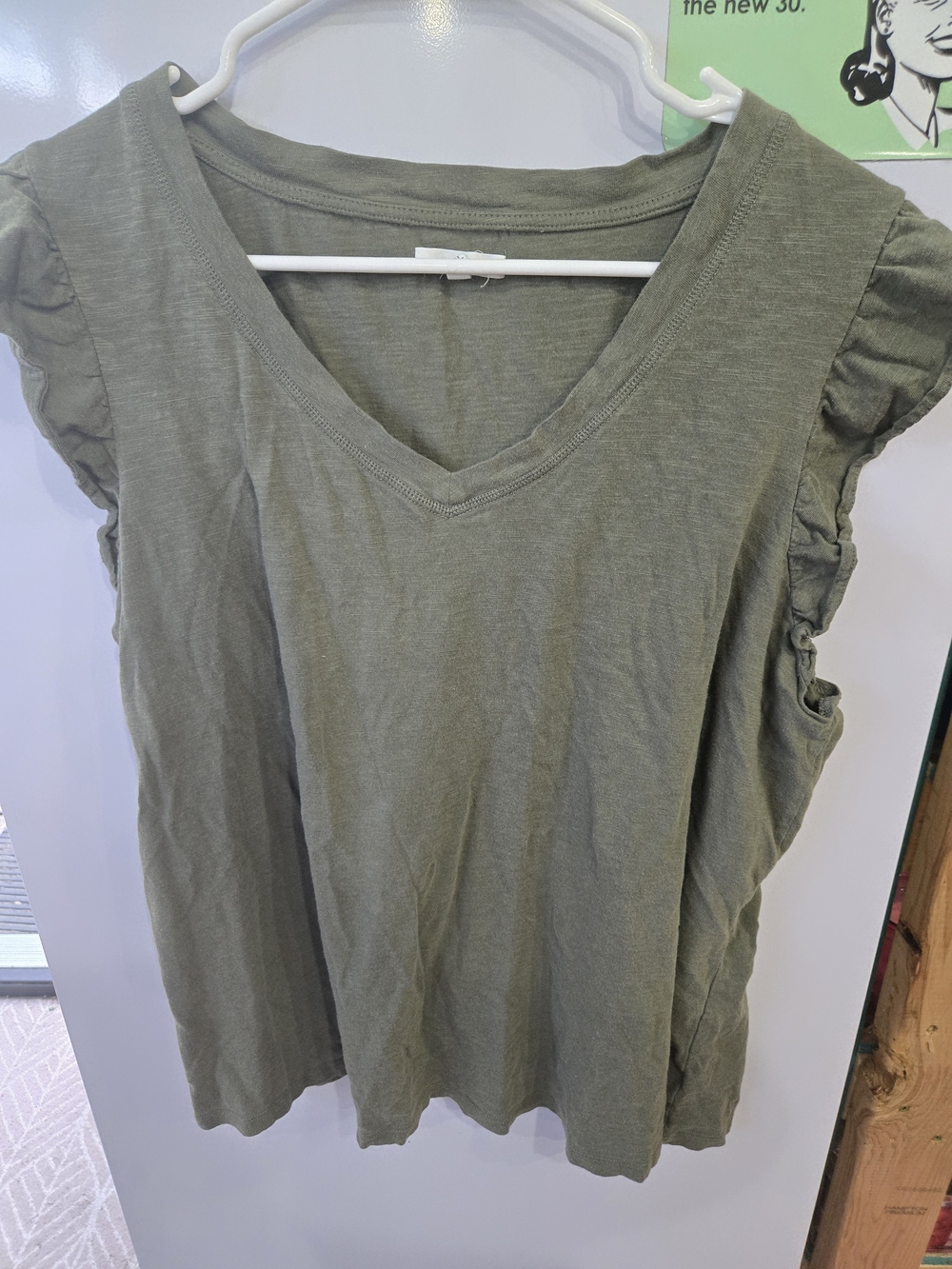 Maurices Olive Green V-Neck Ruffle Sleeve Top